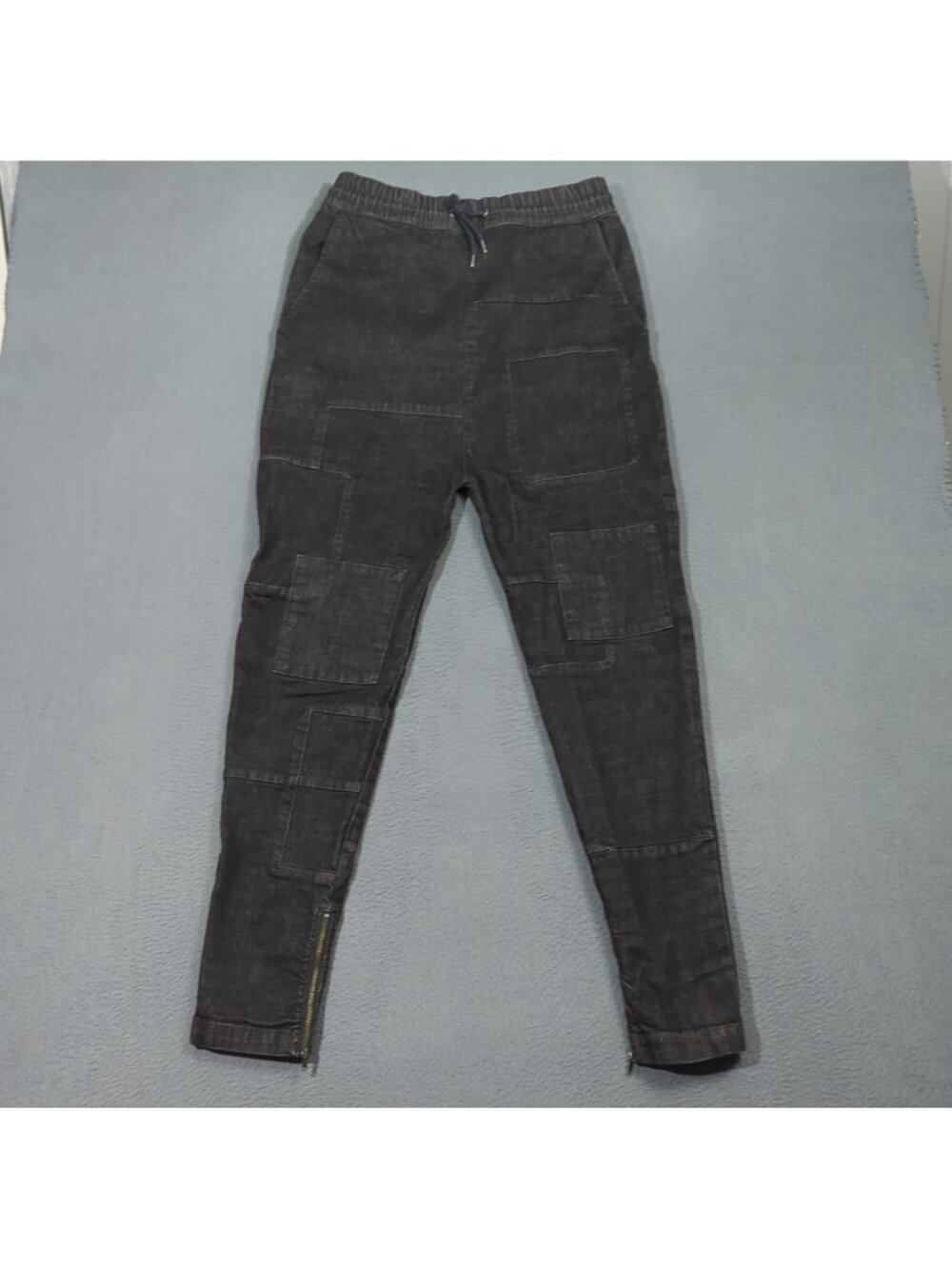 I Love Ugly Pants Mens M Black Patchwork Zespy Denim Jogger Ankle Zip Streetwear